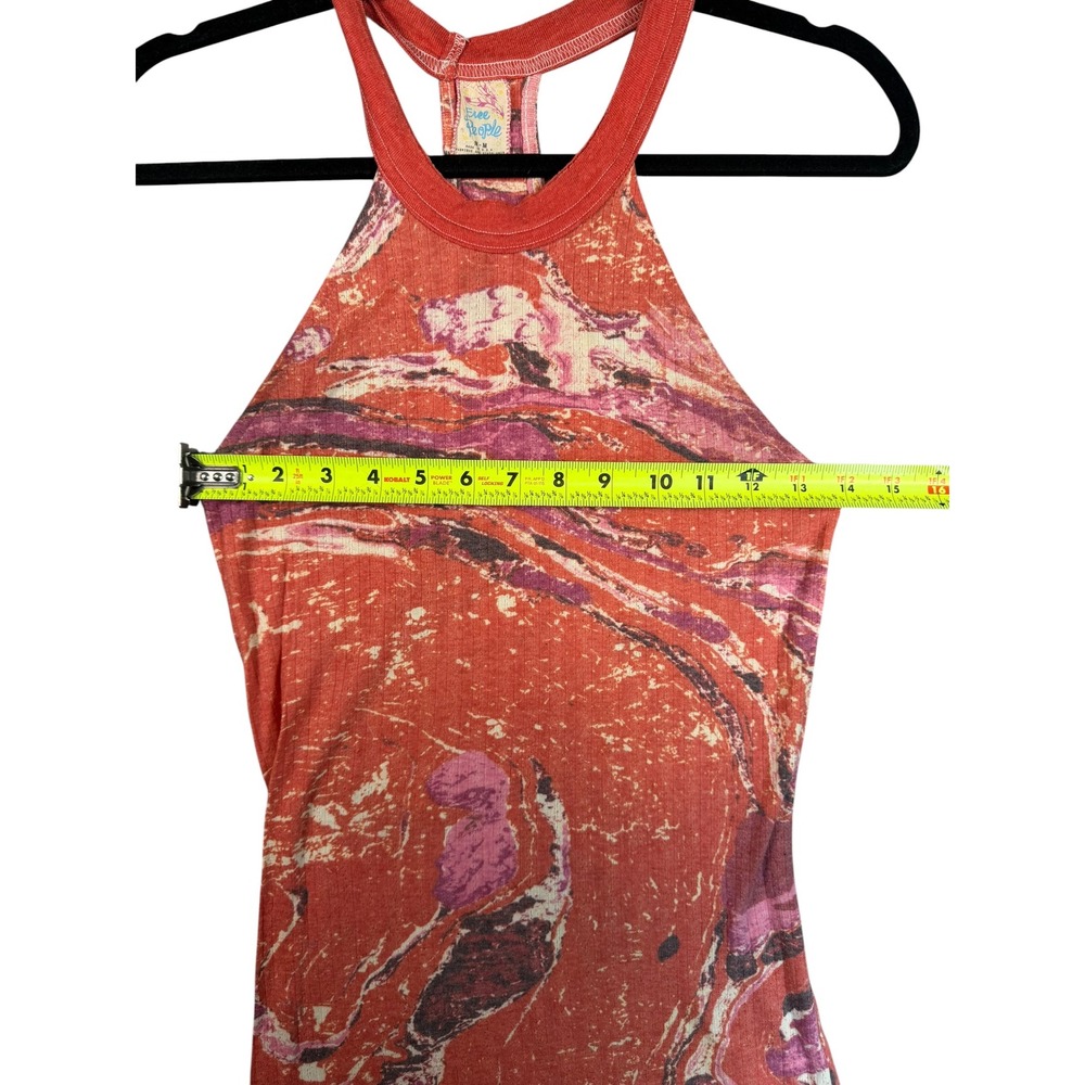 Free People Intimately Red Purple Marble Swirl Halter Top Racerback Ribbed M/L - Picture 4 of 6